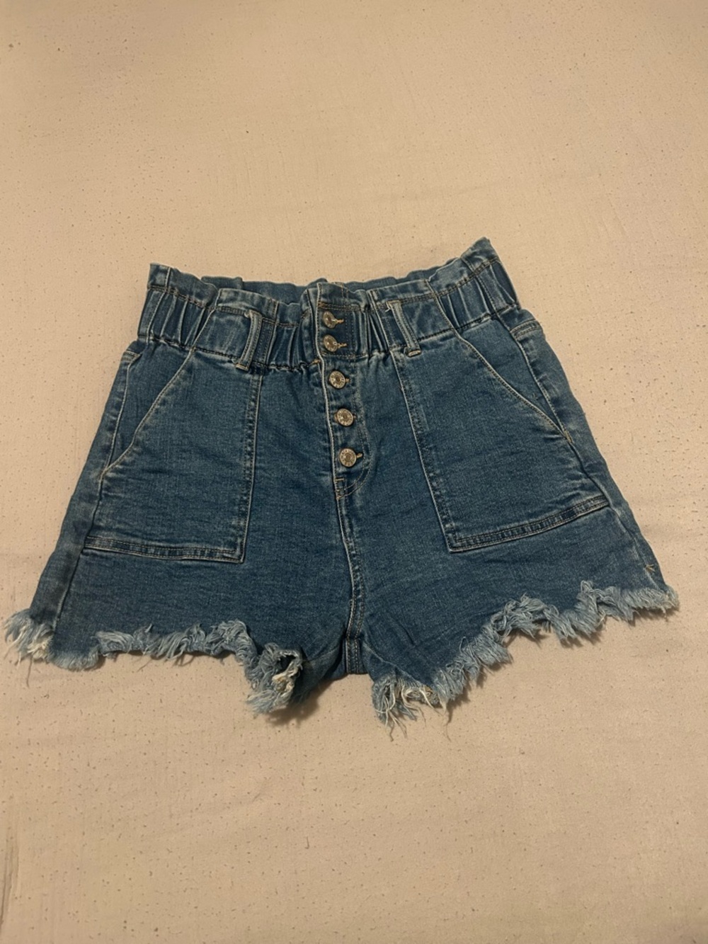 Black Label Blue High-Waist Paperbag Denim Shorts - Picture 1 of 9